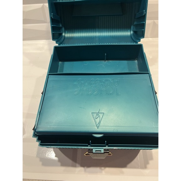 Vintage Sassaby Mirrored Electric Teal Makeup Organizer Case Deluxe‎ Extension - Picture 6 of 10